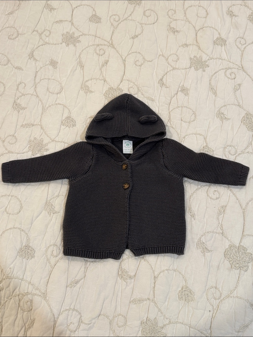 9-12 mths Gray Knit Hooded cardigan Sweater with Bear Ears